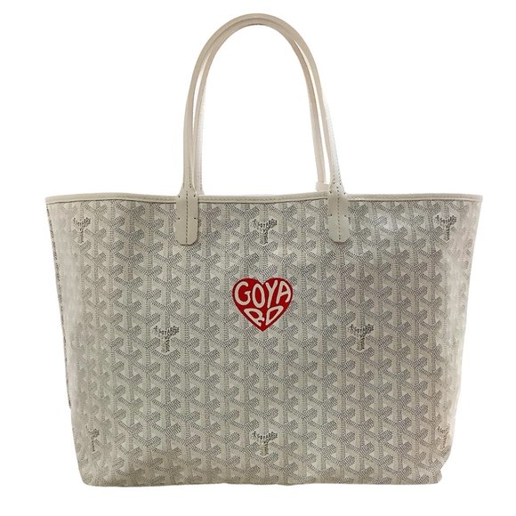 Goyard Handbags - Goyard White Goyardine Saint Louis PM Tote with Heart